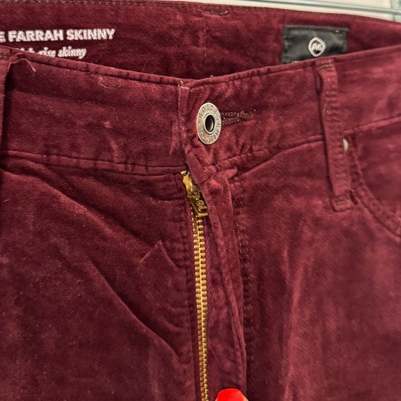 Ag Adriano Goldschmied Skinny High Rise Velvet Pants The Farrah Maroon SZ 28 R N - Picture 10 of 16